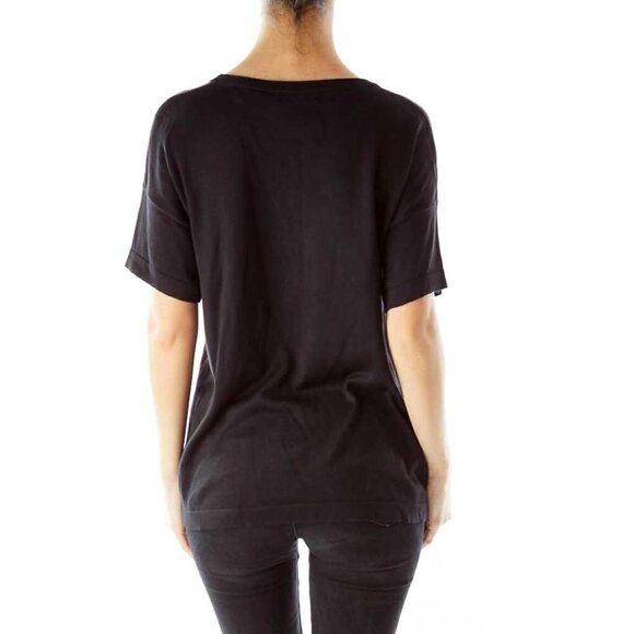 Linda Allard Ellen Tracy Black Round Neck Short Sleeve Knit - Picture 3 of 3